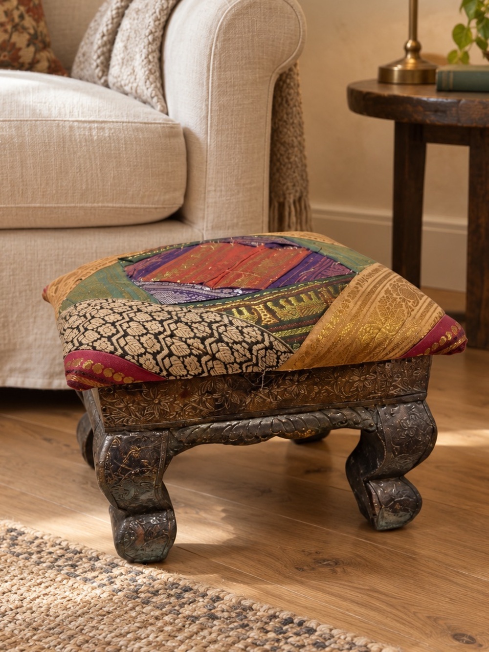 VTG Patchwork Quilted Foot Stool